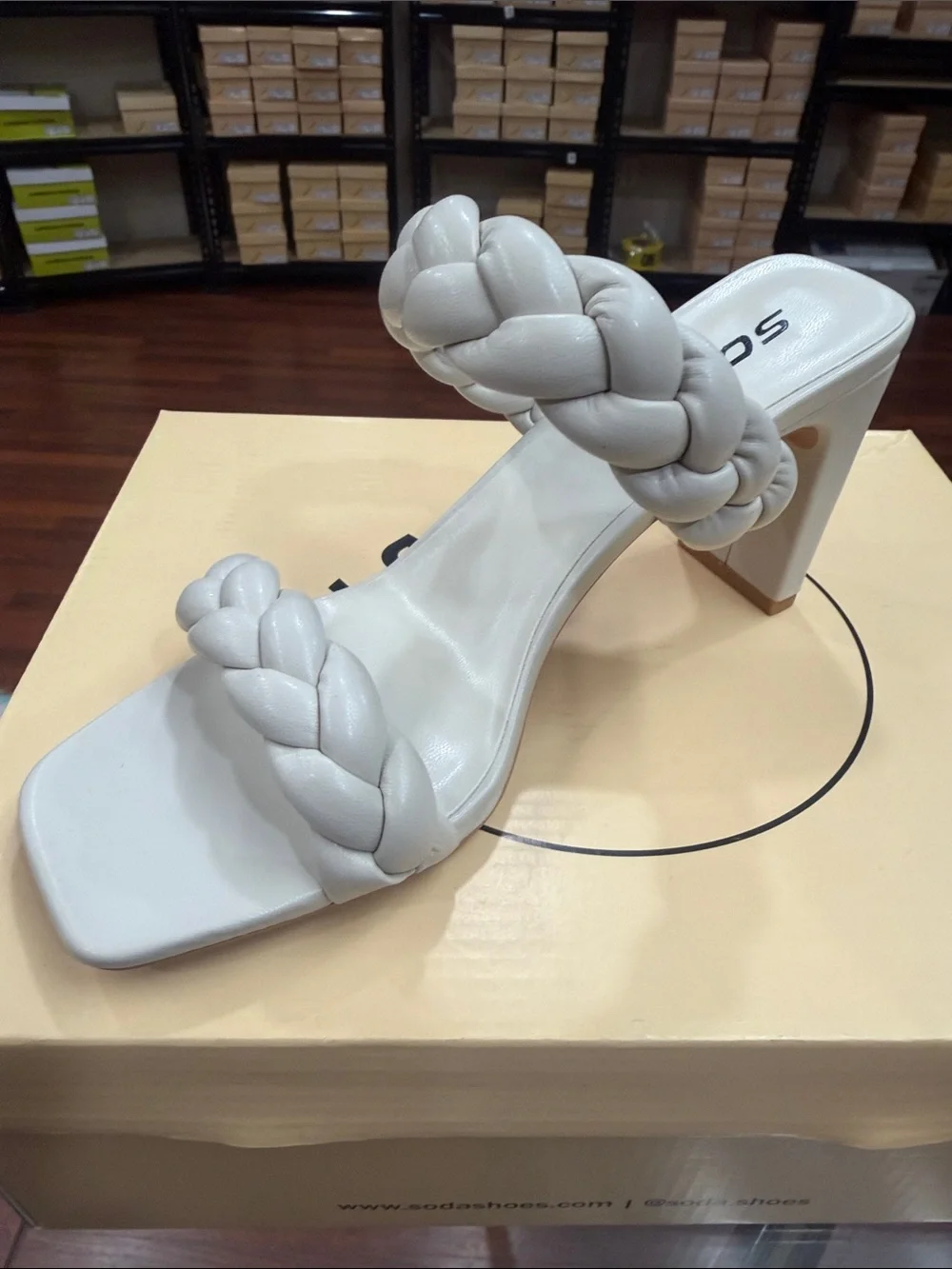 Soda Braided Double-Strap Block Heel Sandal - White